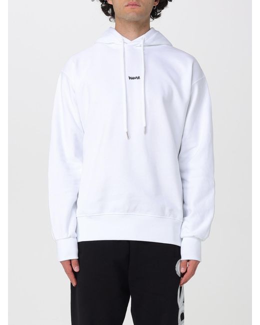 DISCLAIMER White Cotton Hoodie With Printed Logo And Dropped Shoulders for men