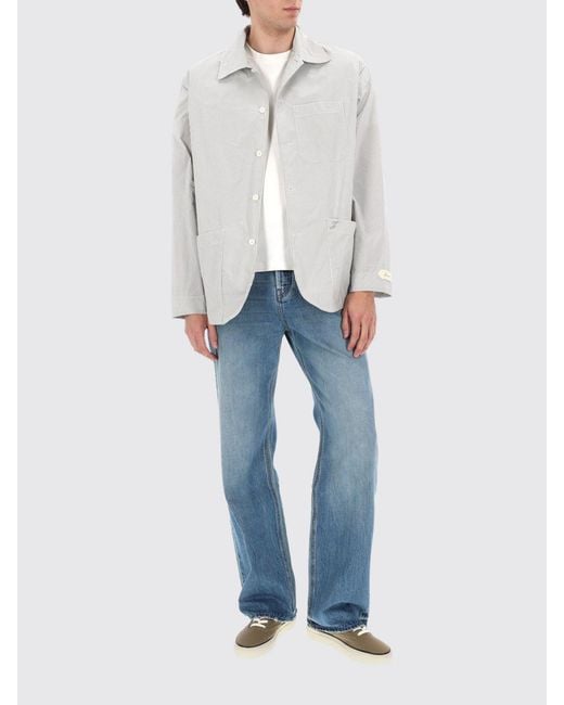 Jacquemus White Boutis Striped Cotton Poplin Short Jacket With Cuban Collar for men