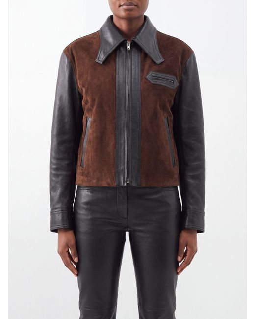 Marni Black Cropped Bicolor Suede Leather Jacket With Zip Closure