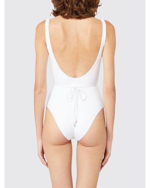 Max Mara White One-Piece Swimsuit With Flocked Logo And Tie-Waist Belt