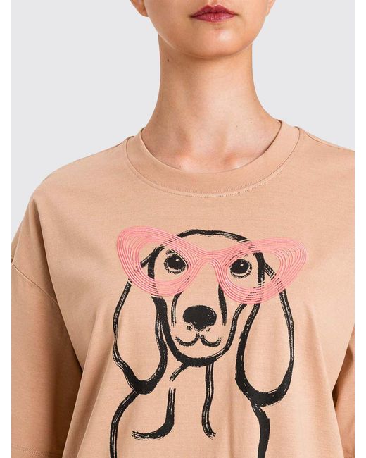 Twinset Pink Cotton T-Shirt With Dog Print