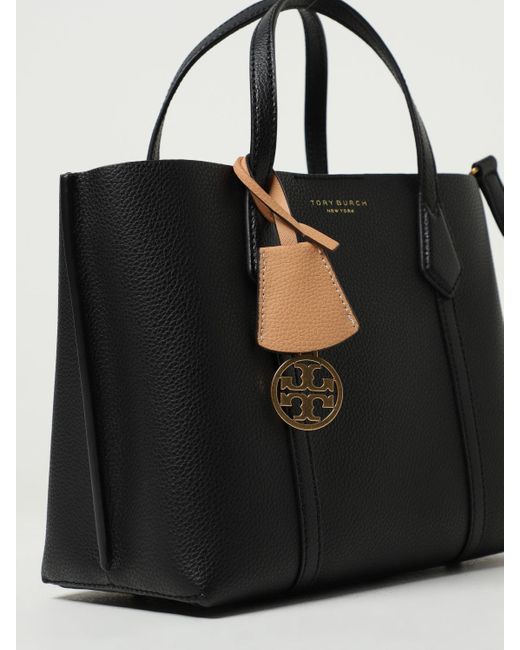 Tory Burch Black Perry Bag In Grained Leather With Shoulder Strap