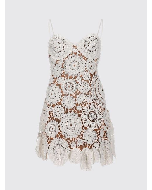 Self-Portrait White Cotton Macramé Lace Slip Mini Dress