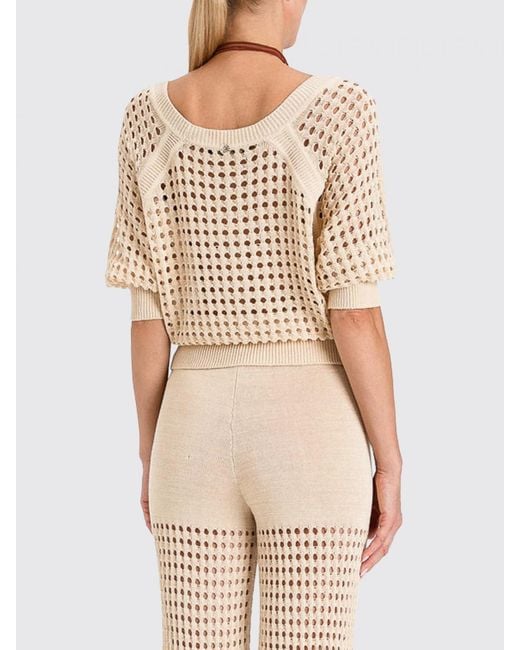 Twinset Natural Perforated Cotton Knit Top
