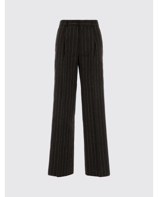 PT Torino Black Linen And Cotton Pinstriped Trousers