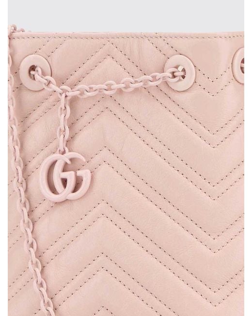 Gucci Pink Gg Marmont Mini Chevron Matelassé Nappa Leather Bucket Bag