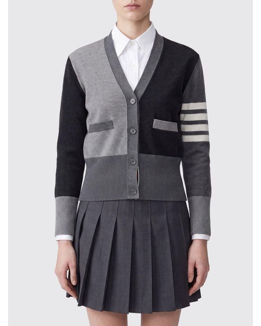 Thom Browne Gray Slim-Fit Cardigan Aus Baumwolle Von Mit 4-Bar-Motiv