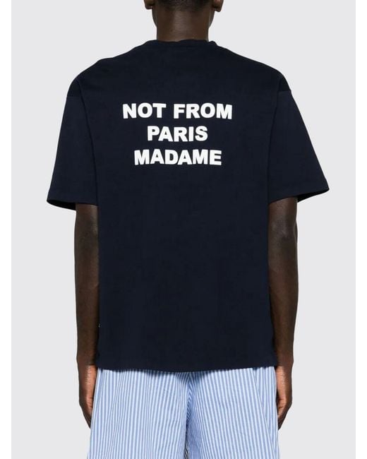 Drole de Monsieur Blue Crewneck Cotton T-Shirt With Logo And Slogan Print for men