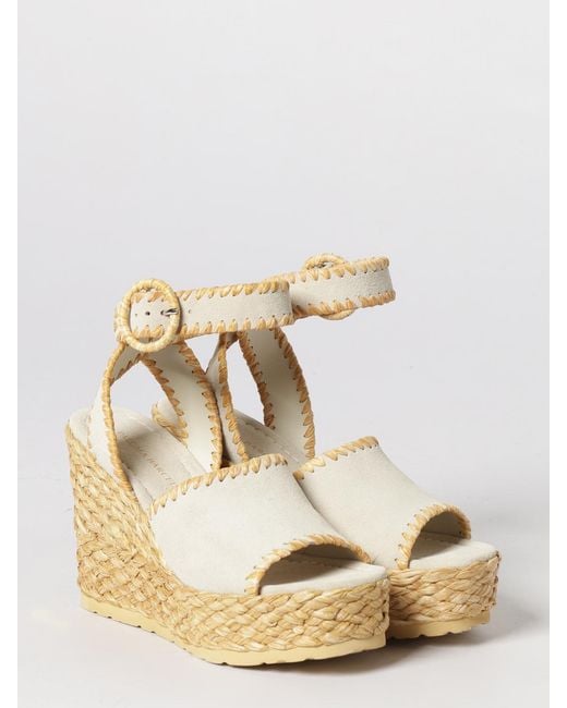Paloma Barceló Natural Bicolor Suede And Raffia Wedge Sandals Paloma Barceló With Ankle Strap
