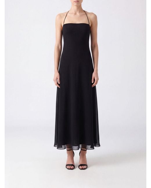 The Row Black Javier Silk Halterneck Gown With Flared Skirt