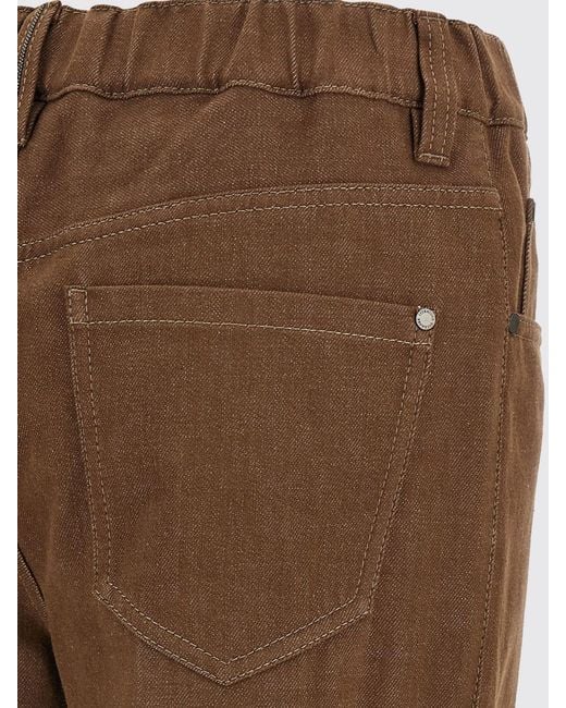 Brunello Cucinelli Brown High-Waisted Cropped Wide Leg Denim Jeans With Monili