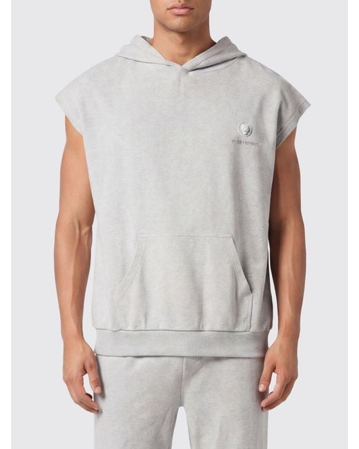Philipp Plein Gray Logo Cotton Hoodie for men