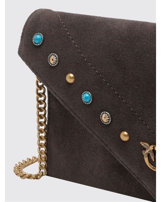 Pinko Gray Small Studded Suede Pouch Bag