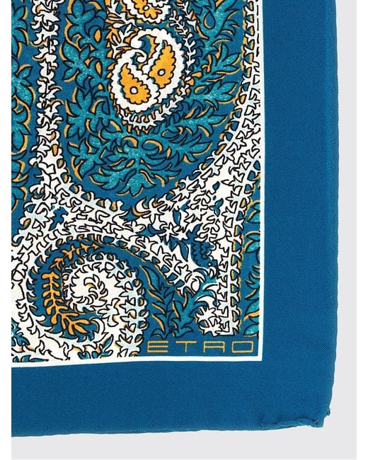 Etro Blue Paisley Print Silk Scarf
