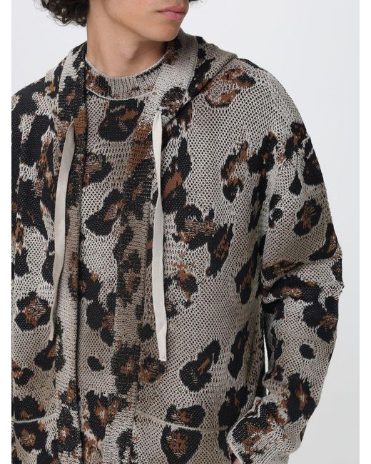 Laneus White Animal Print Cotton Hooded Cardigan for men