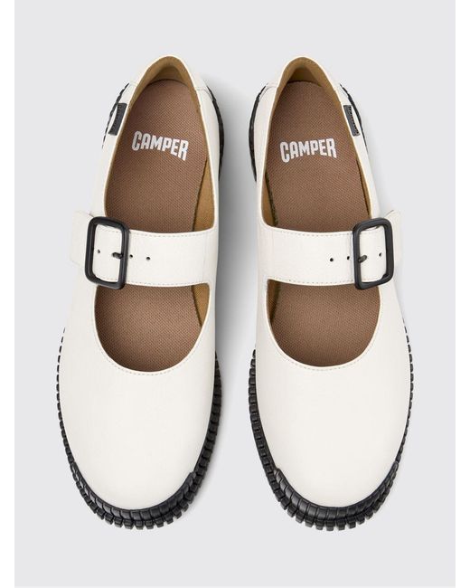 Camper White Pix Leather Ballet Flats