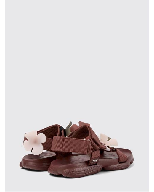 Camper Brown Recycled Polyester Twins Sandals With Applied Flowers