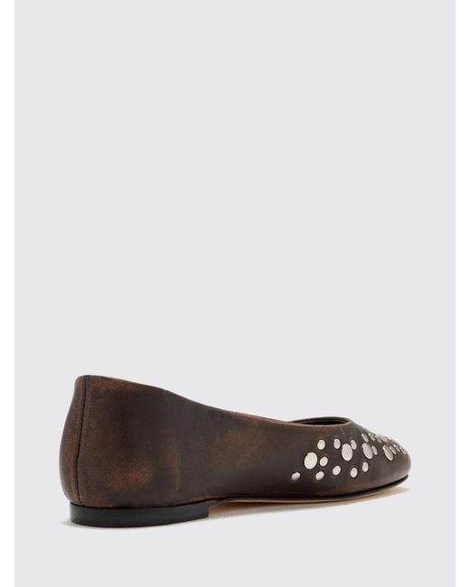 GIMAGUAS White Aged Leather Ballet Flats With Stud Application And Round Toe