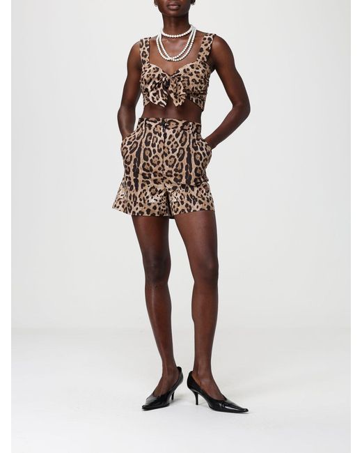 Dolce & Gabbana Brown Dolce &Amp Gabbana Animal Print Cotton Crop Top