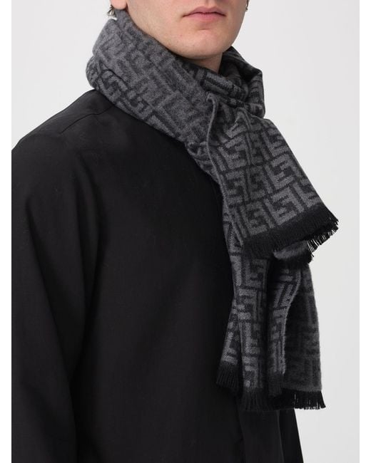 Fendi Gray Wool Scarf With Ff Jacquard Monogram for men
