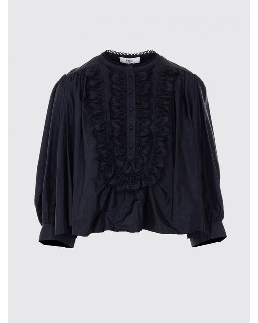 Chloé Black Chlo&Eacute Silk Blend Blouse With Ruffles