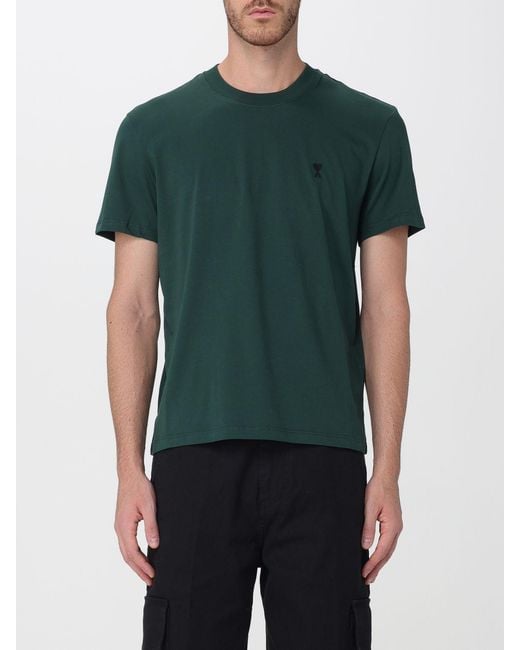 AMI Green Crewneck Cotton T-Shirt With Embroidered Ami De Coeur Logo And Dropped Shoulders for men