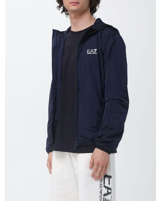 EA7 Blue Technical Fabric Hooded Jacket for men