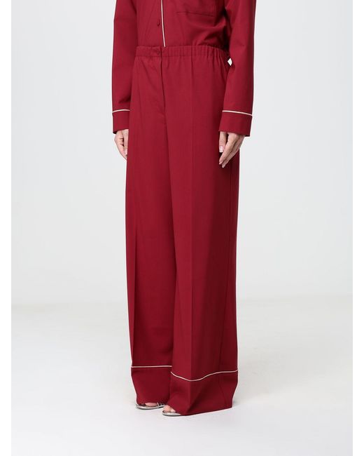 Alberta Ferretti Red High-Waisted Pajama-Style Palazzo Trousers