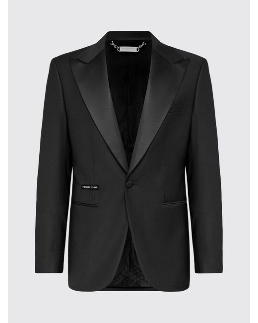 Philipp Plein Black Single-Breasted Wool Blend Blazer for men