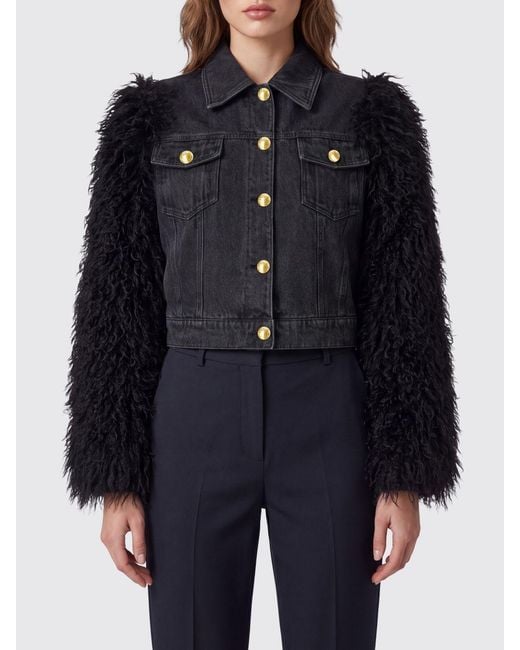 Twinset Blue Cotton Denim Jacket With Faux Fur Details