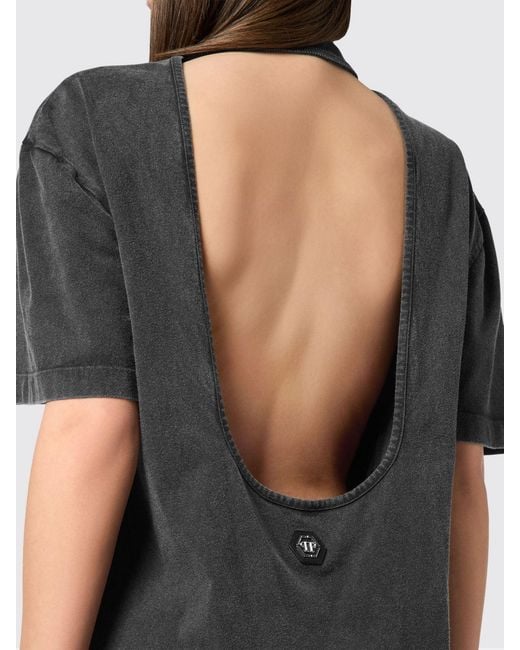 Philipp Plein Gray Cotton Crew Neck T-Shirt With Slogan
