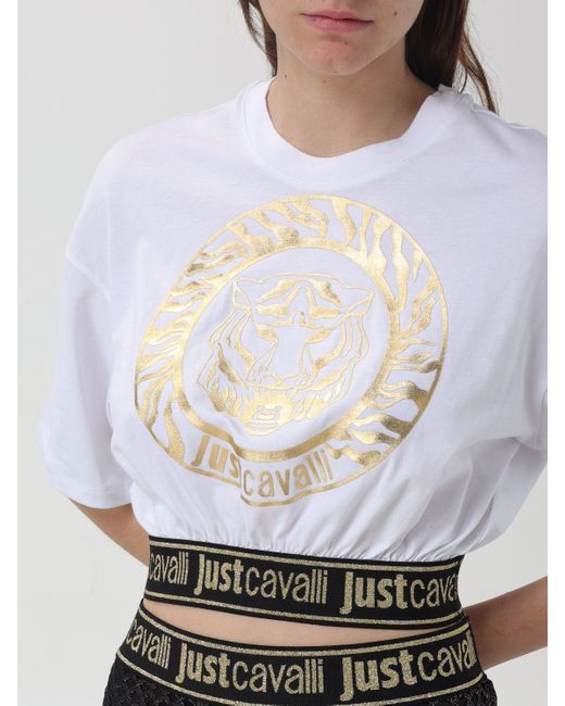 T-shirt cropped in jersey di Just Cavalli in White