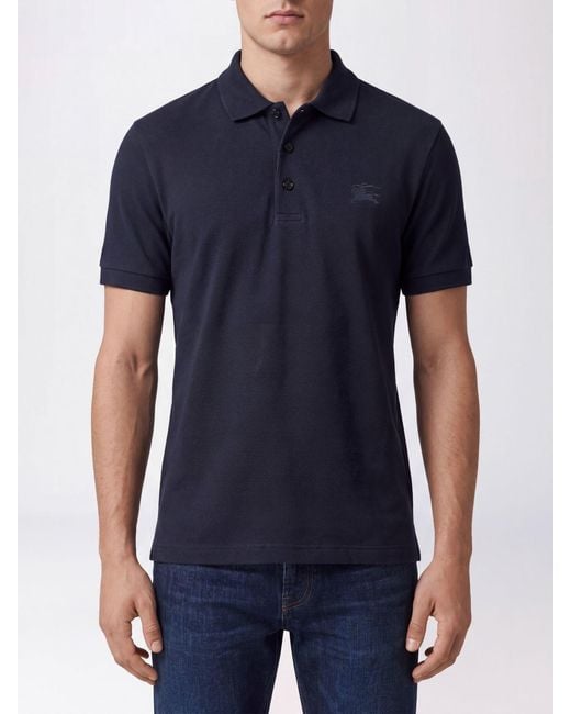 Burberry Blue Short-Sleeved Cotton Polo Shirt With Embroidered Ekd Logo for men