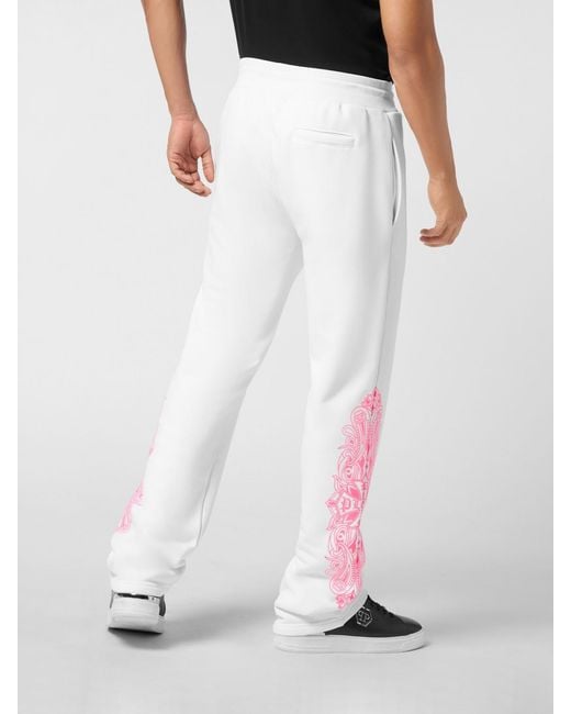 Philipp Plein White Cotton Jogging Trousers With Graphic Print for men