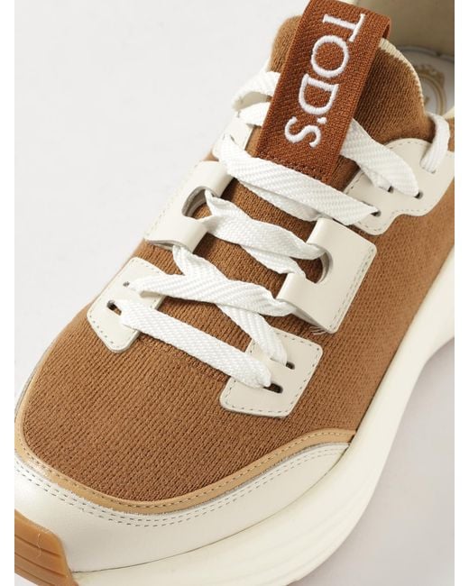 Tod's White Knit And Leather Sneakers