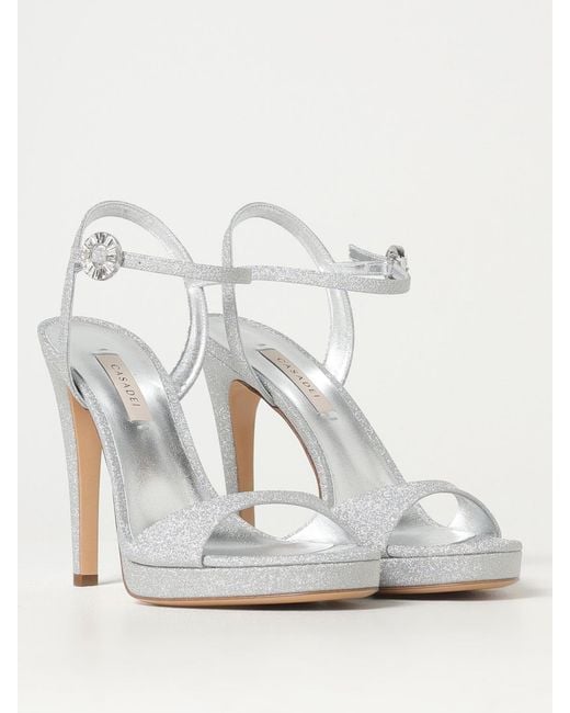 Casadei White Glitter Leather Sandals