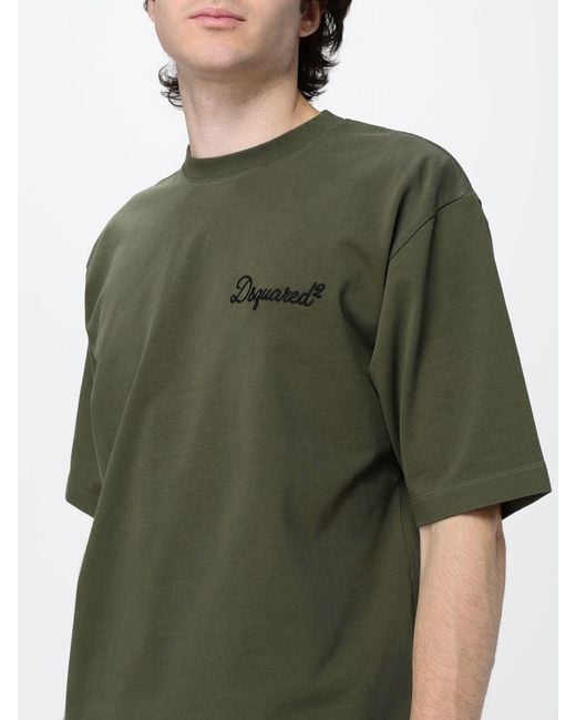 DSquared² Green Crewneck Cotton T-Shirt With Contrasting Front Logo Print for men