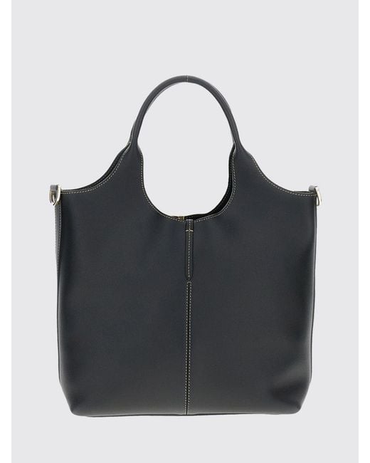 Tod's Black Small Leather Shopping Tote Bag
