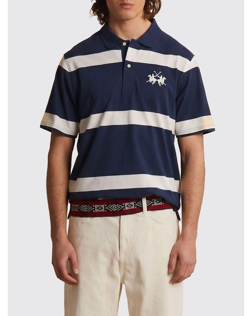 La Martina Blue Striped Cotton Polo Shirt for men