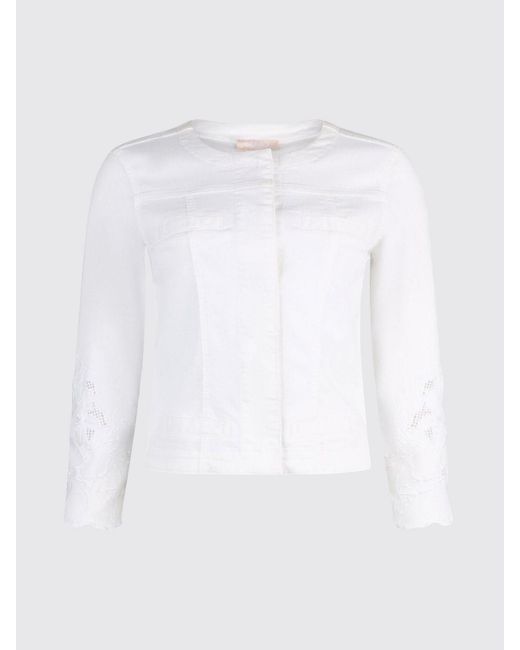 Liu Jo White Cotton Denim Jacket With Macramé Inserts By