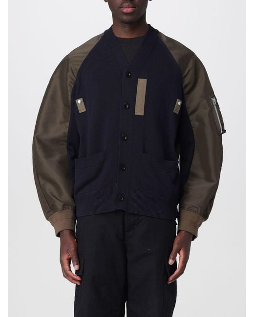 Sacai Blue Cotton Blend Cardigan for men