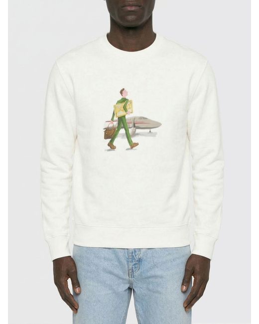 Drole de Monsieur White Printed Cotton Crewneck Sweatshirt for men