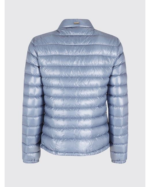 Herno Blue Short Ultralight Nylon Down Jacket With Biker Collar And Zip