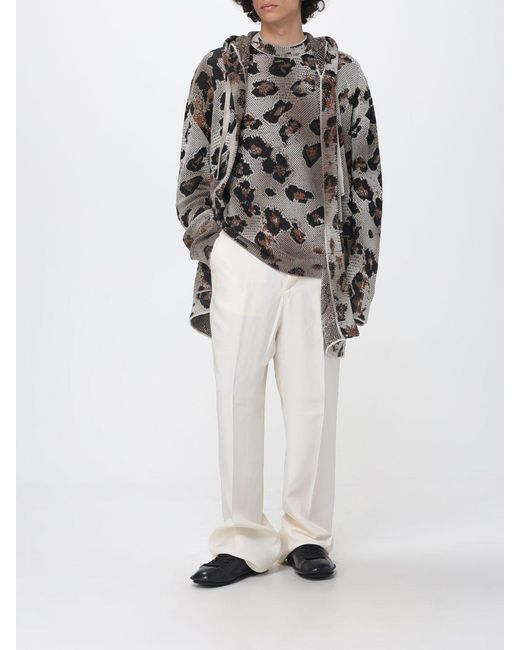 Laneus White Animal Print Cotton Hooded Cardigan for men