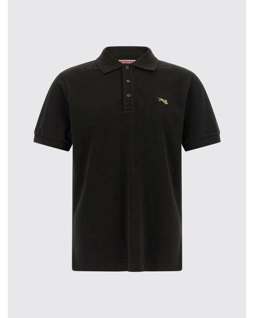 KENZO Black Logo Patch Short-Sleeved Cotton Polo Shirt for men
