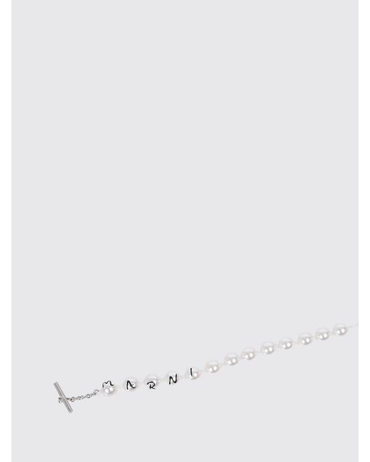 Marni White Brass Necklace With Synthetic Pearls And Crystals for men