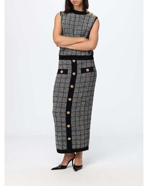 Balmain Black Knitted Midi Skirt