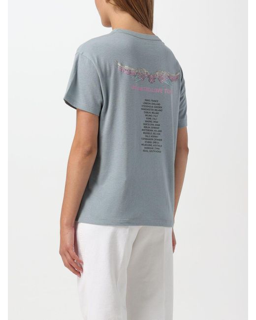 T-shirt in cotone con stampa e micro borchie di Zadig & Voltaire in Blue