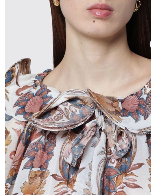 Farm Rio Blue Cotton Blouse With Floral Print