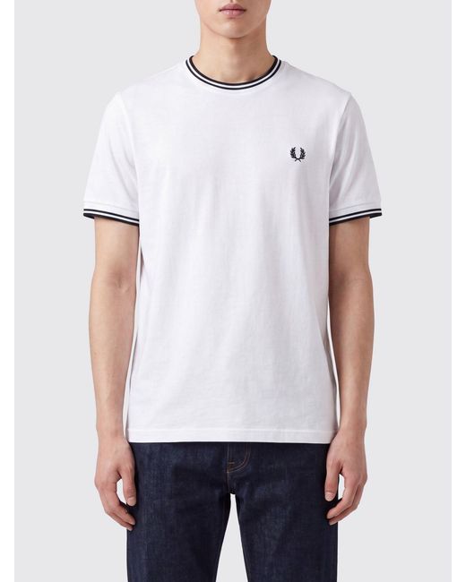 Fred Perry White Cotton T-Shirt With Logo for men